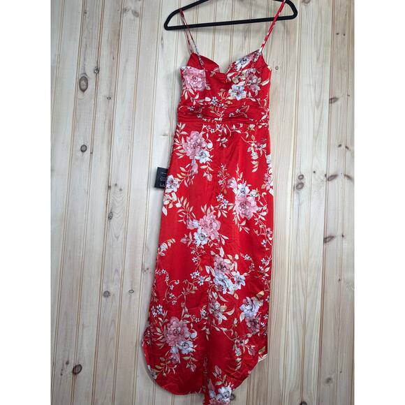 NWT Lulus My Favorite Day Red Floral Print Tulip Skirt Midi Dress Party Size XS - Picture 6 of 7